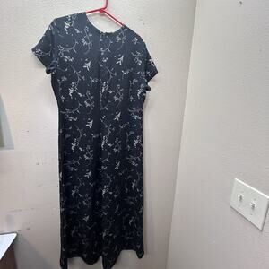 Brooks Brothers‎ 100% Silk Shirt Dress Black SZ 14 Floral Modest Maxi Whimsigoth